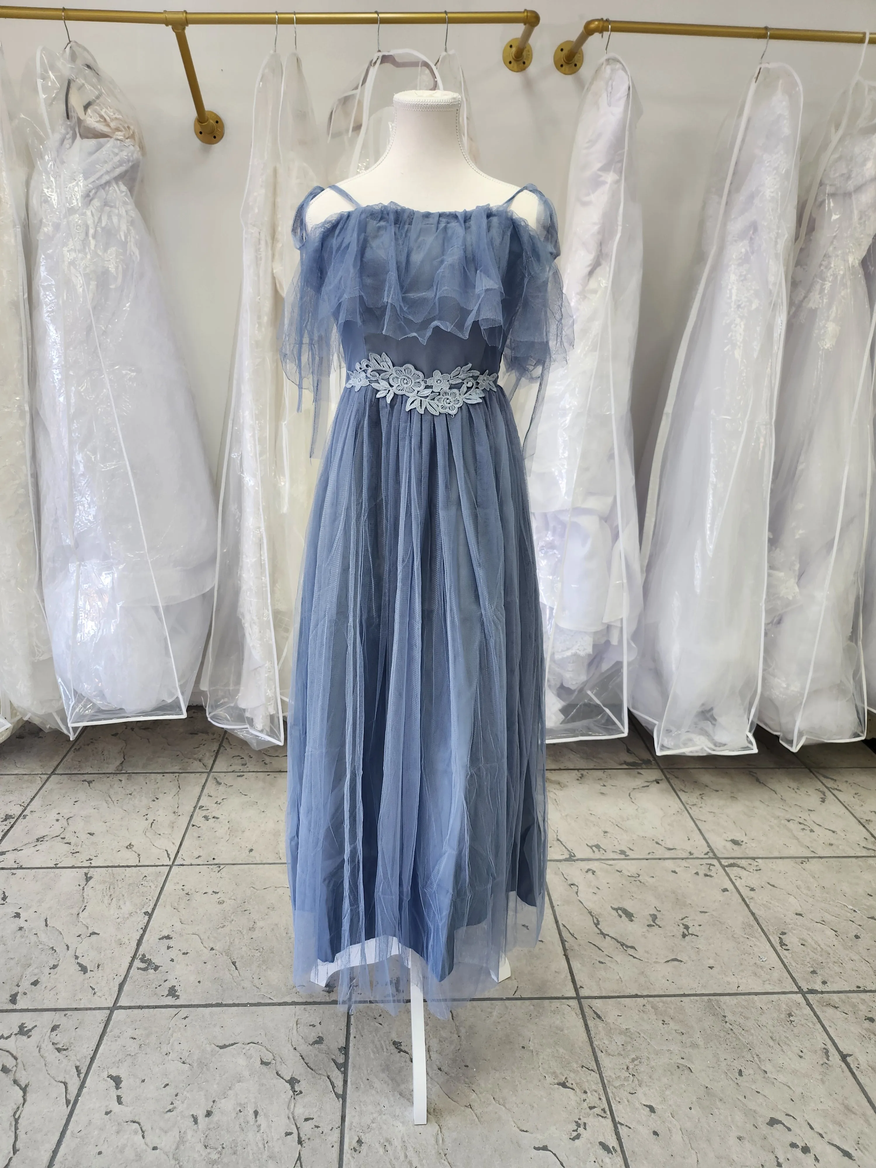 Flowy Ice Blue Bridesmaids Dress