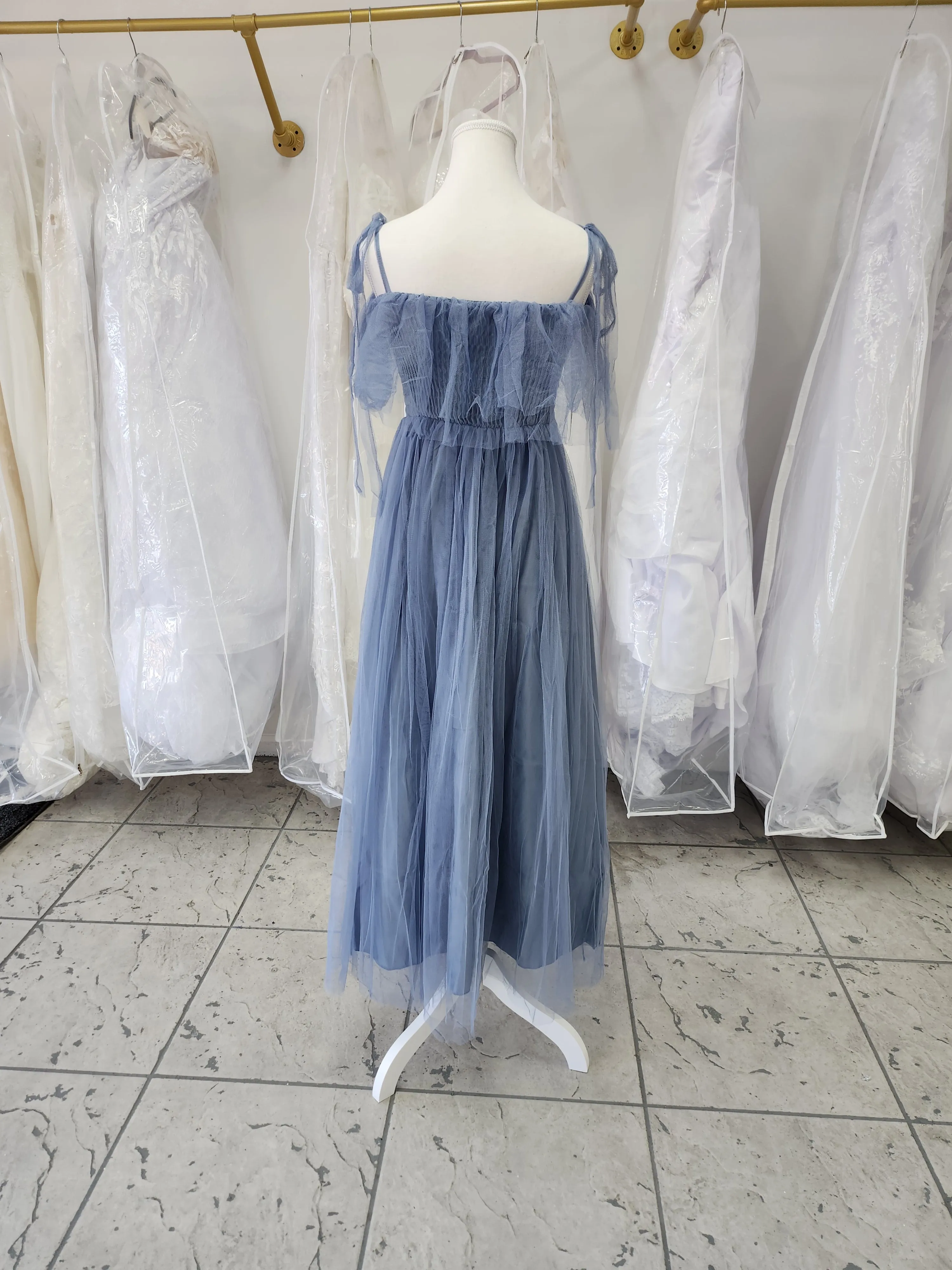 Flowy Ice Blue Bridesmaids Dress photo 4