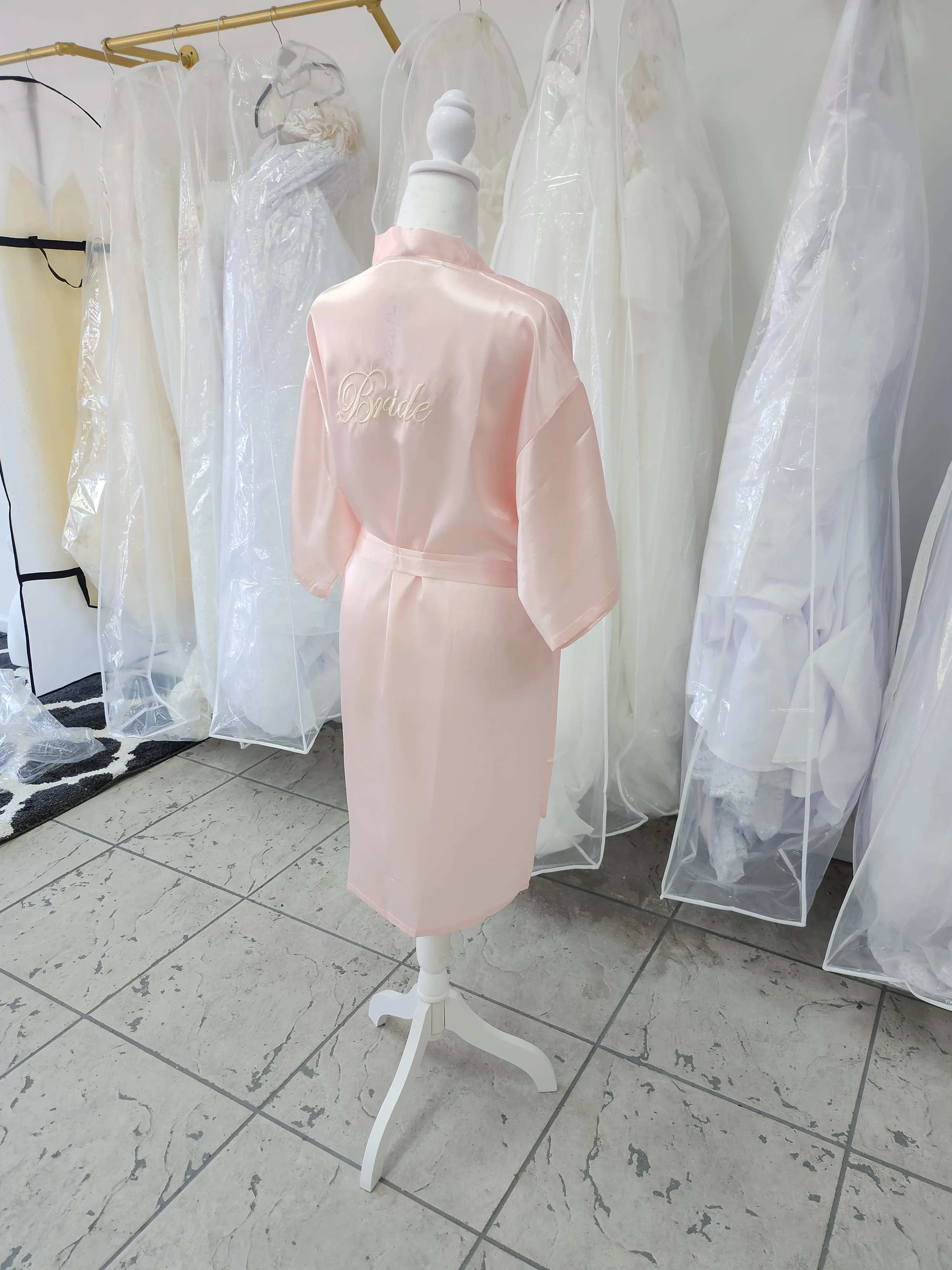 Embroidered Pink Satin Bride Kimono photo 5