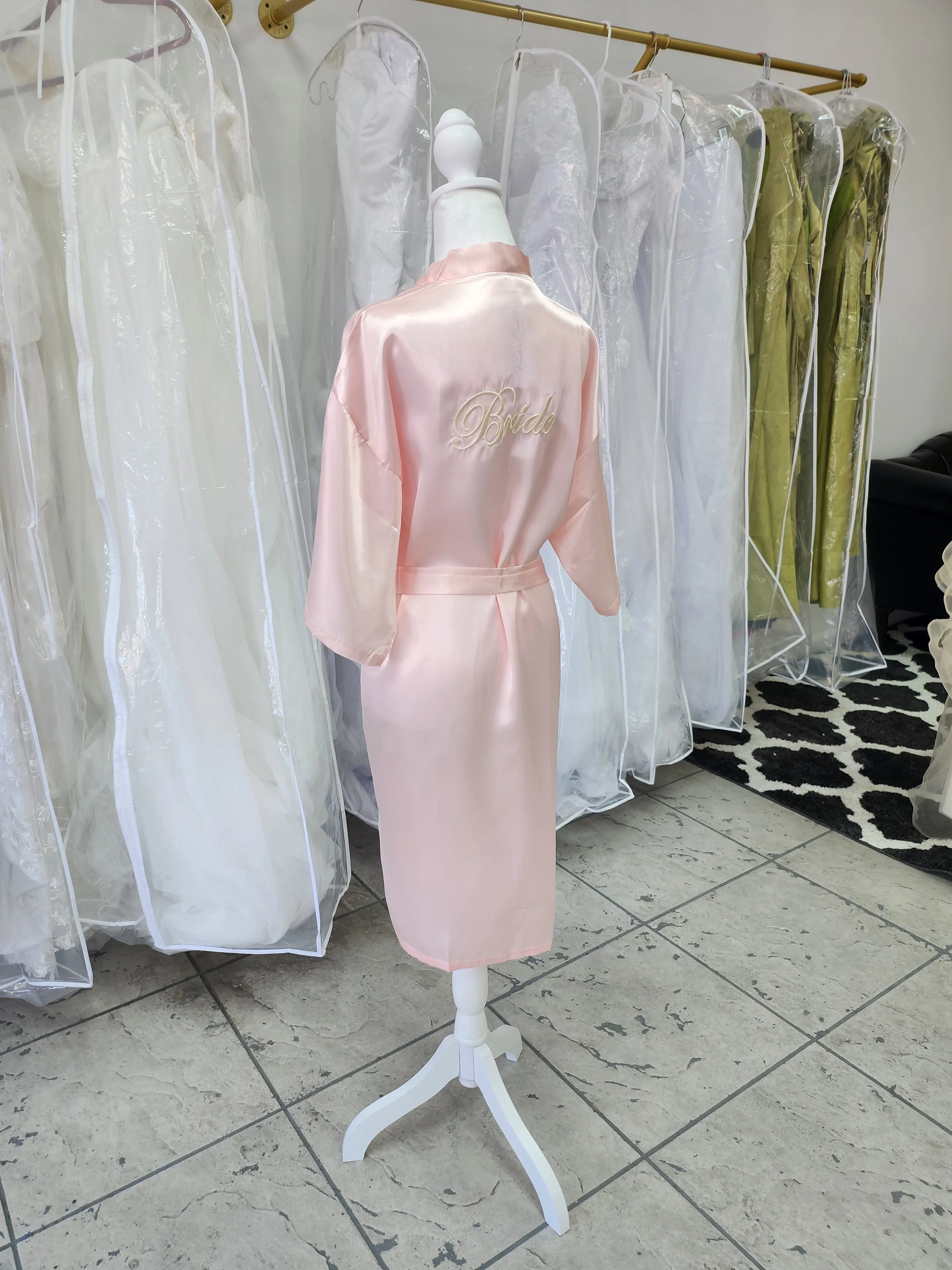 Embroidered Pink Satin Bride Kimono photo 6