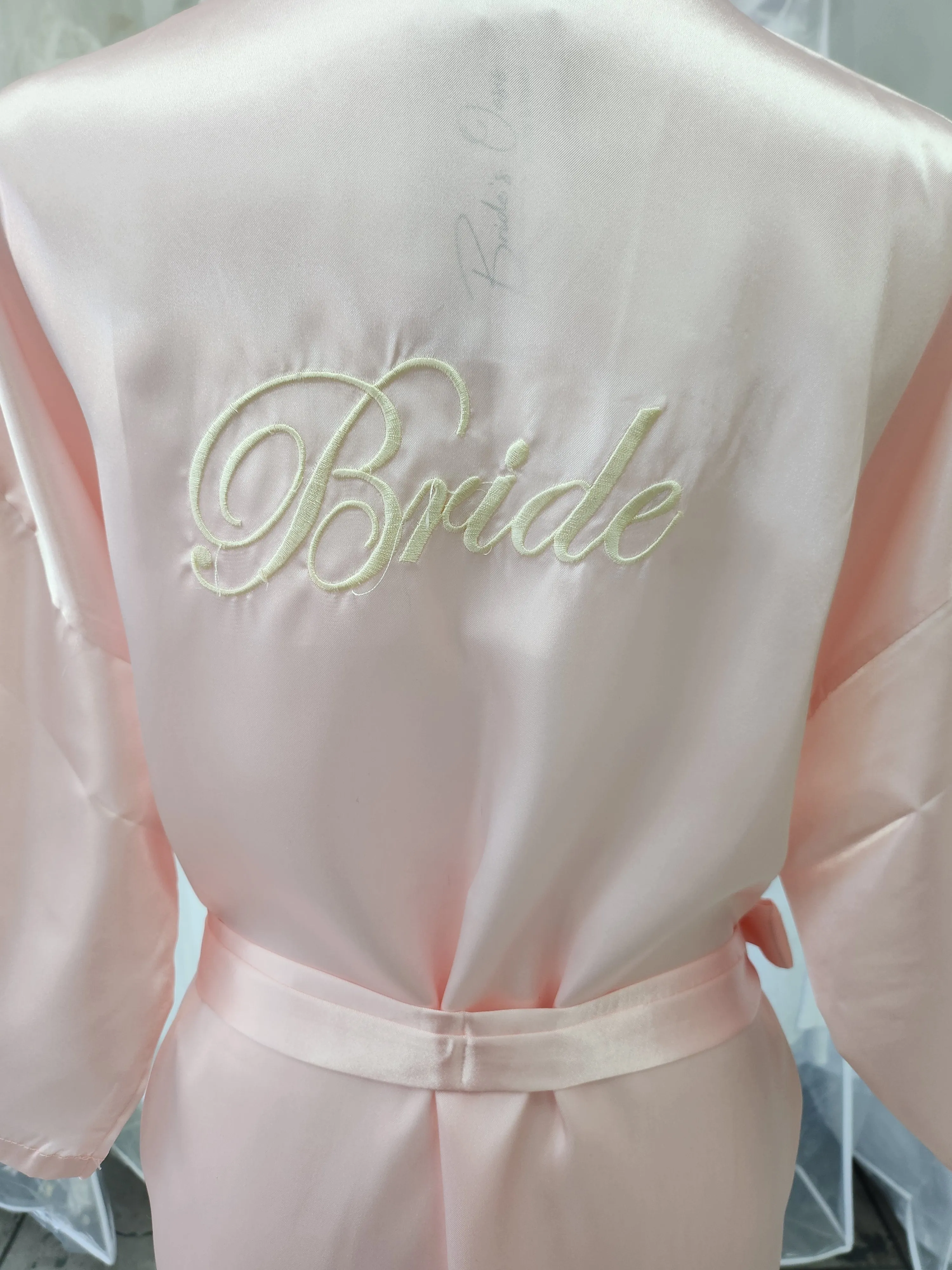 Embroidered Pink Satin Bride Kimono photo 7