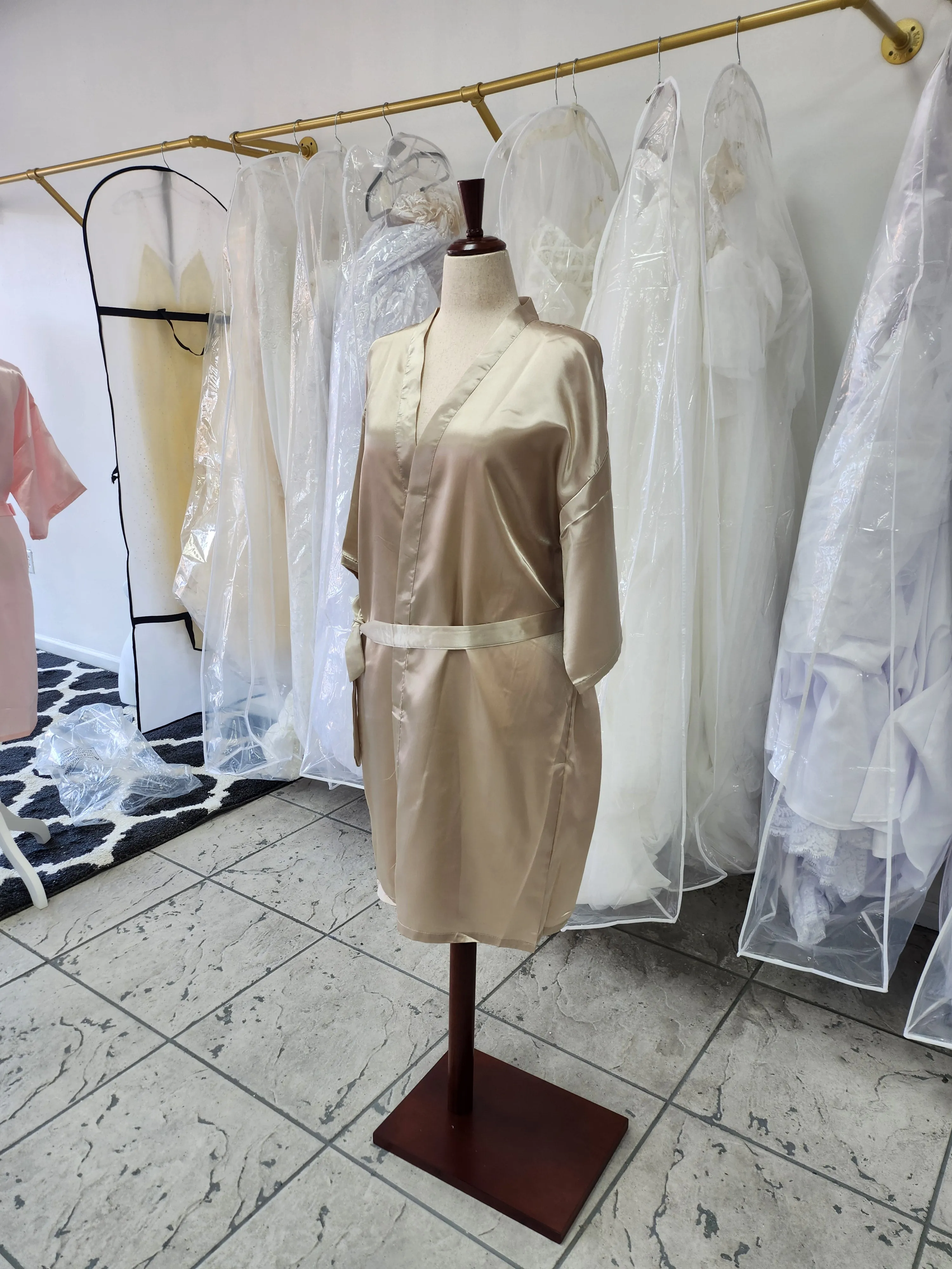 Champagne-gold Satin Bridesmaid Kimono photo 2