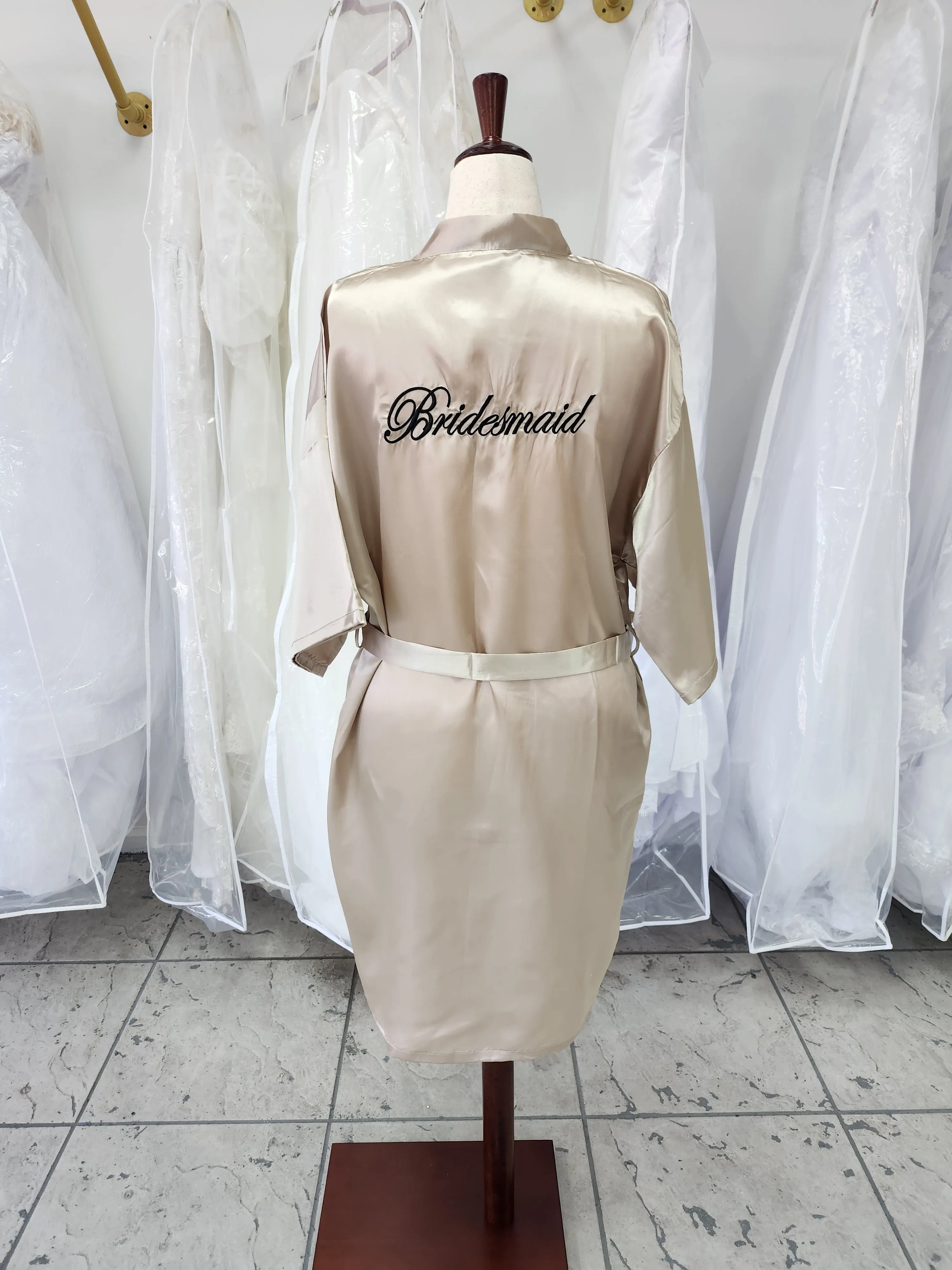 Champagne-gold Satin Bridesmaid Kimono photo 4
