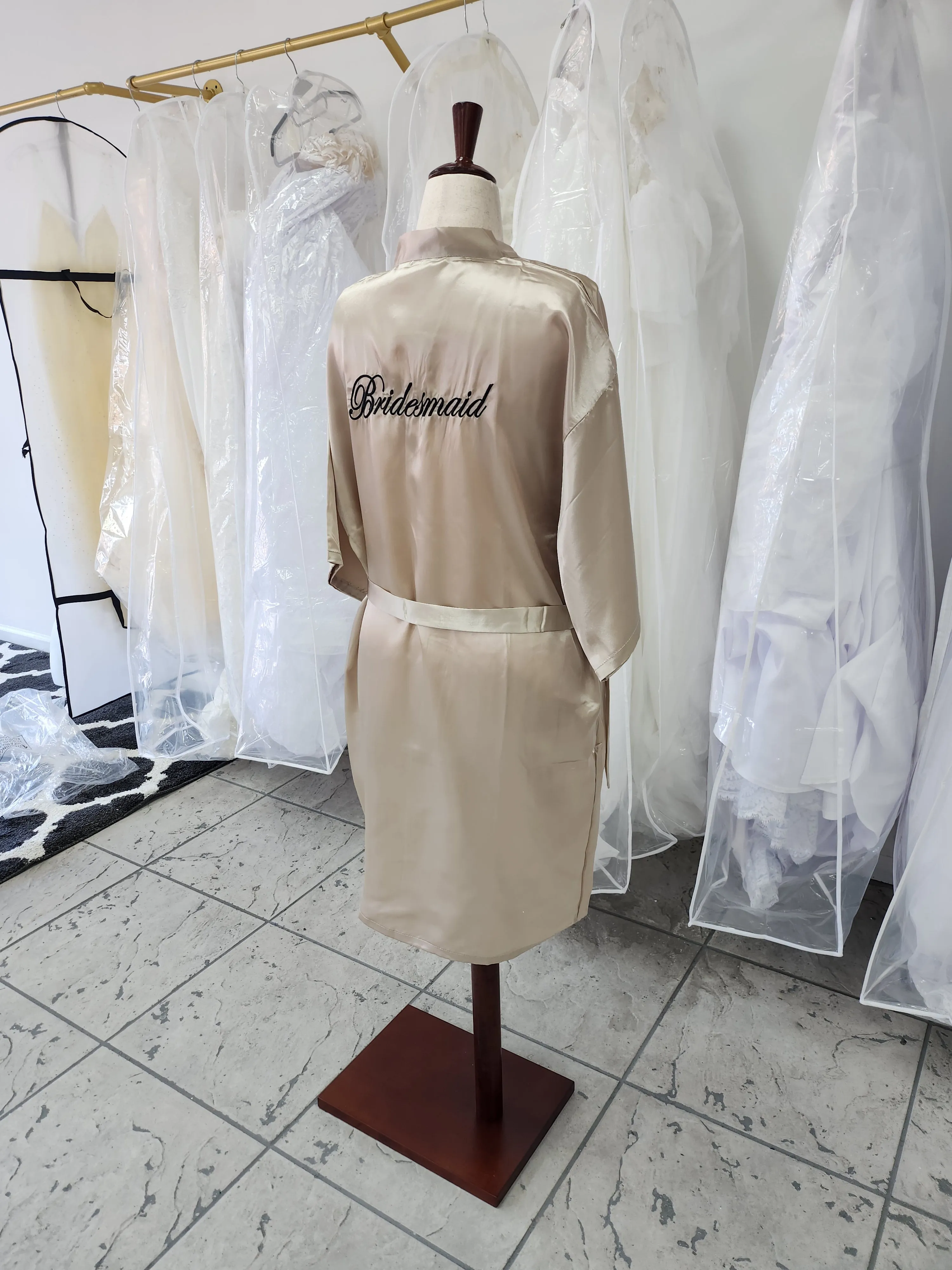 Champagne-gold Satin Bridesmaid Kimono photo 5