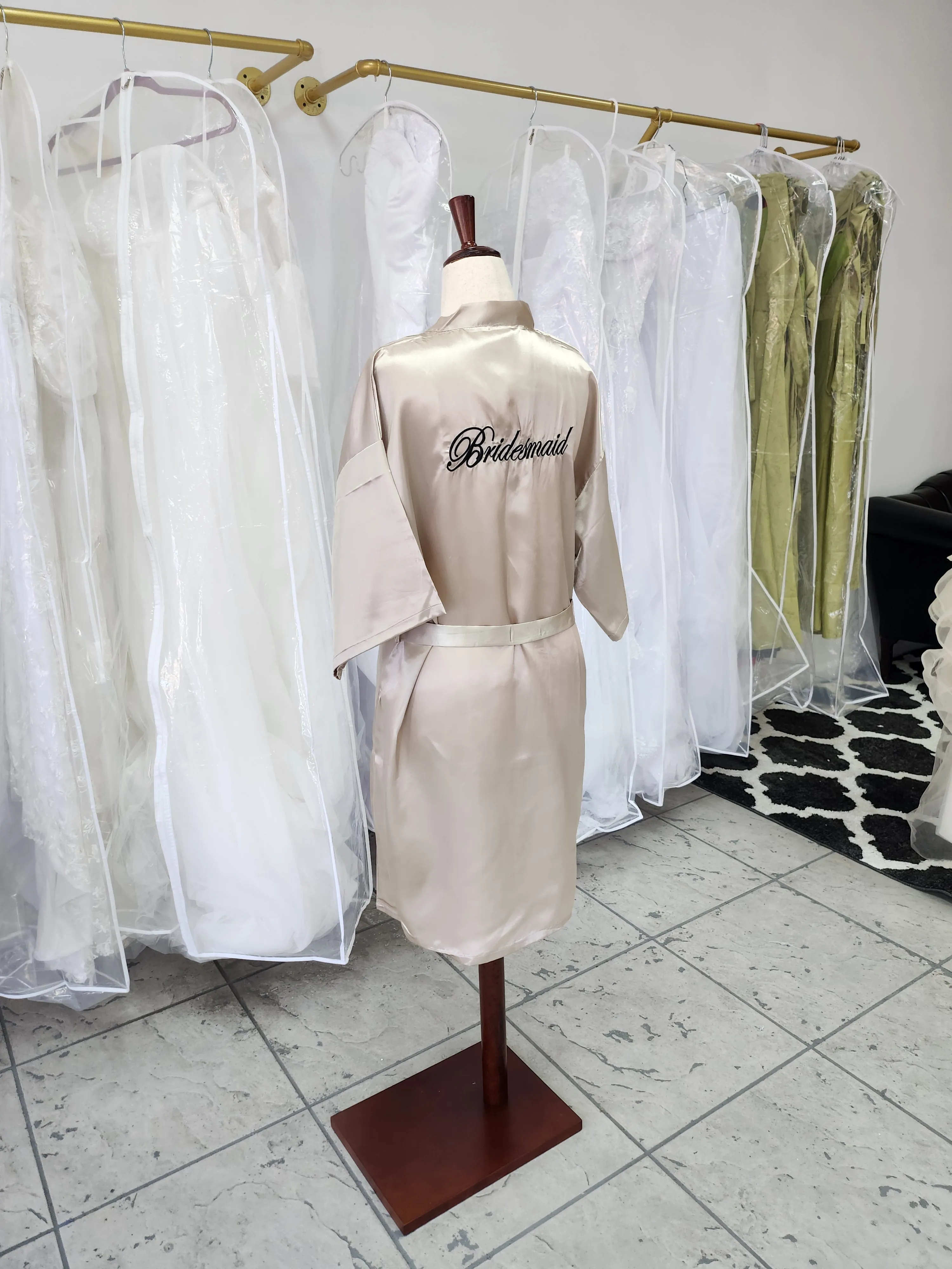 Champagne-gold Satin Bridesmaid Kimono photo 6