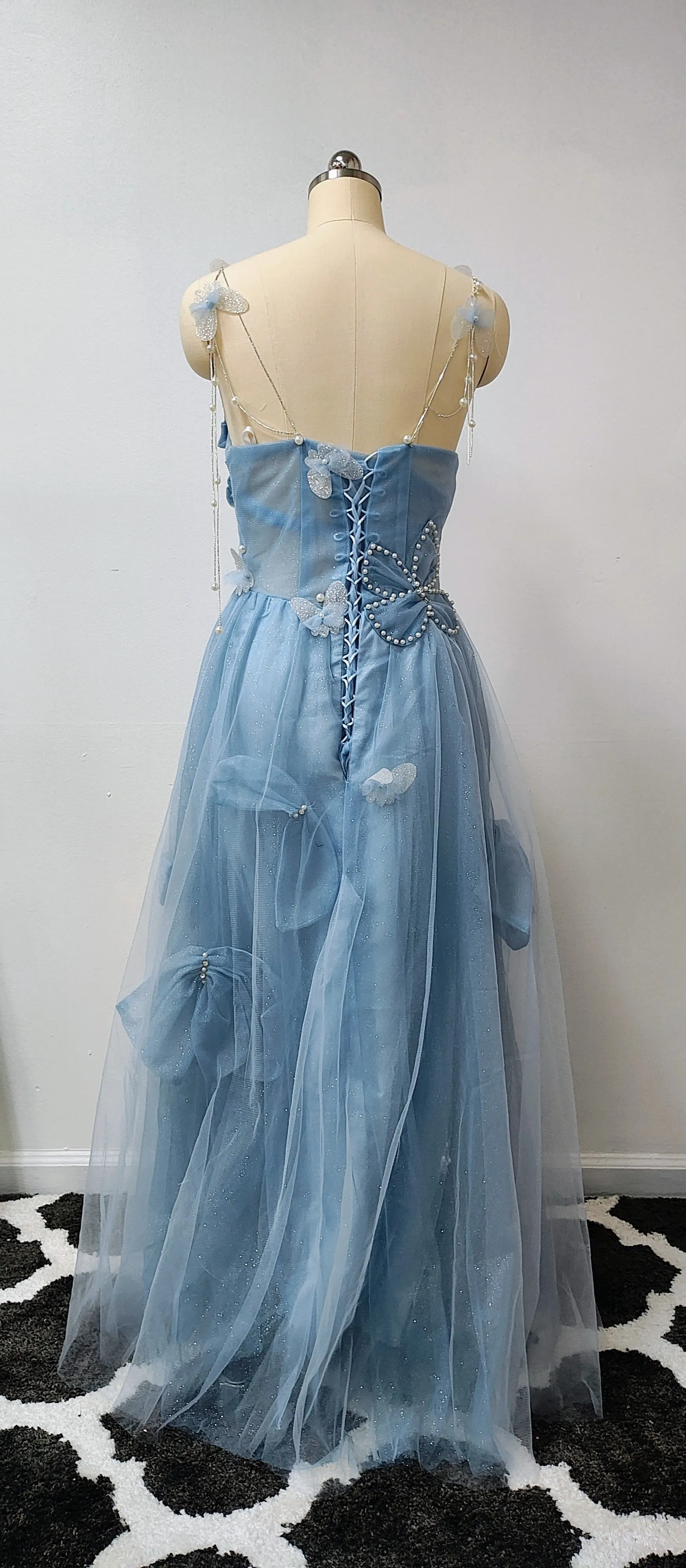 Sky blue floor length prom dress photo 8
