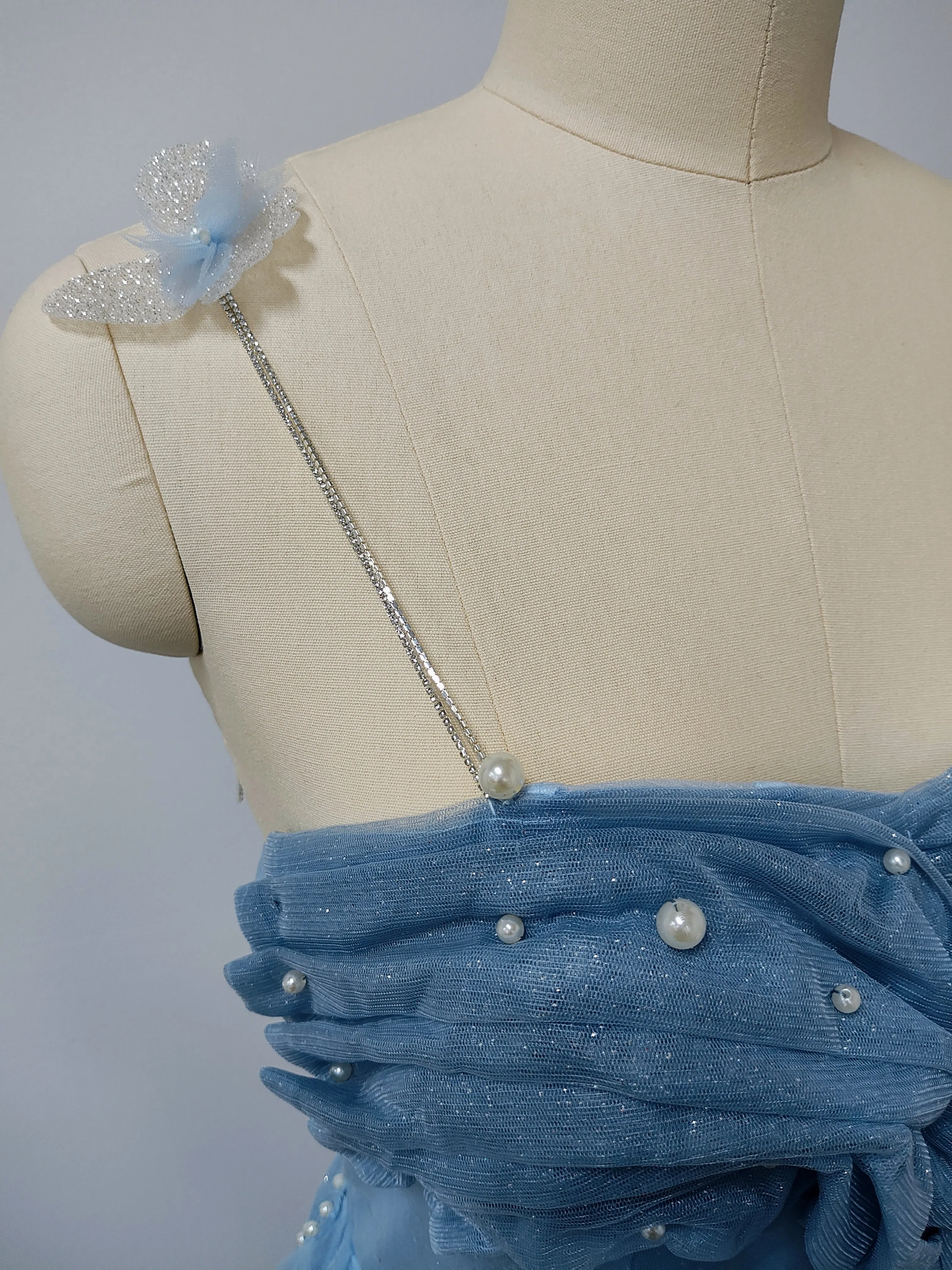 Sky blue floor length prom dress photo 2