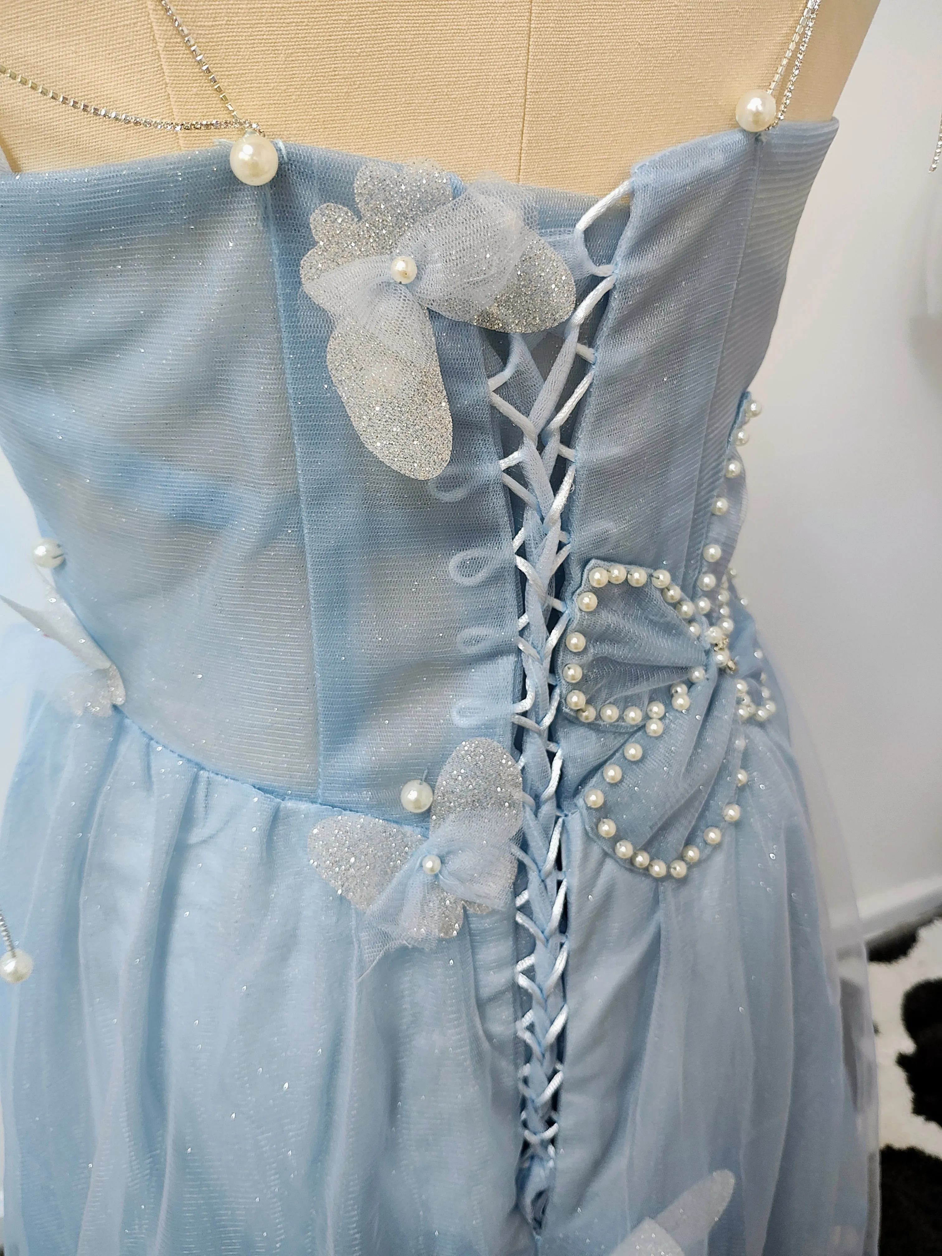 Sky blue floor length prom dress photo 6
