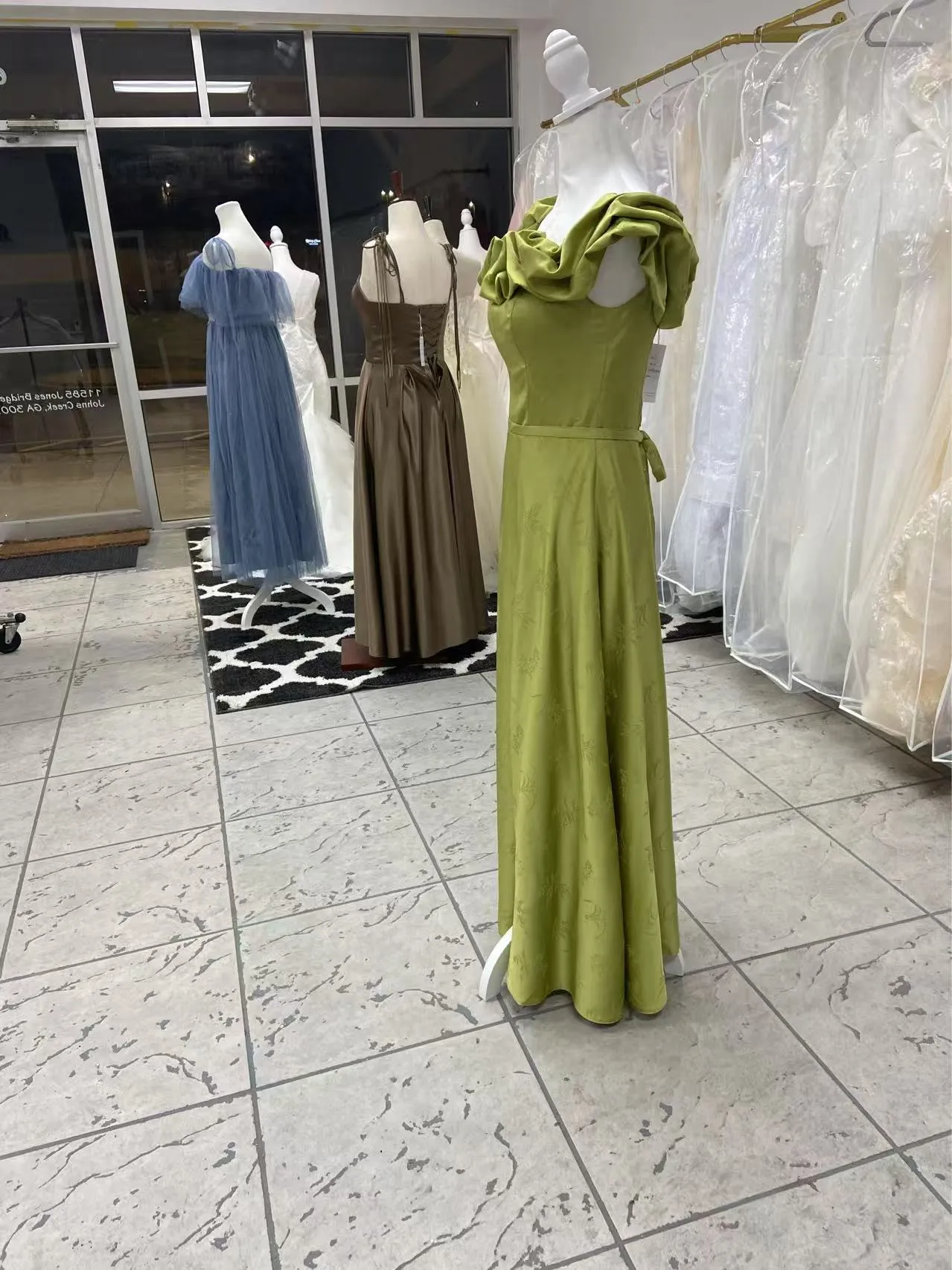 Ruffled Olive Gown Bridesmaids Dress photo 4