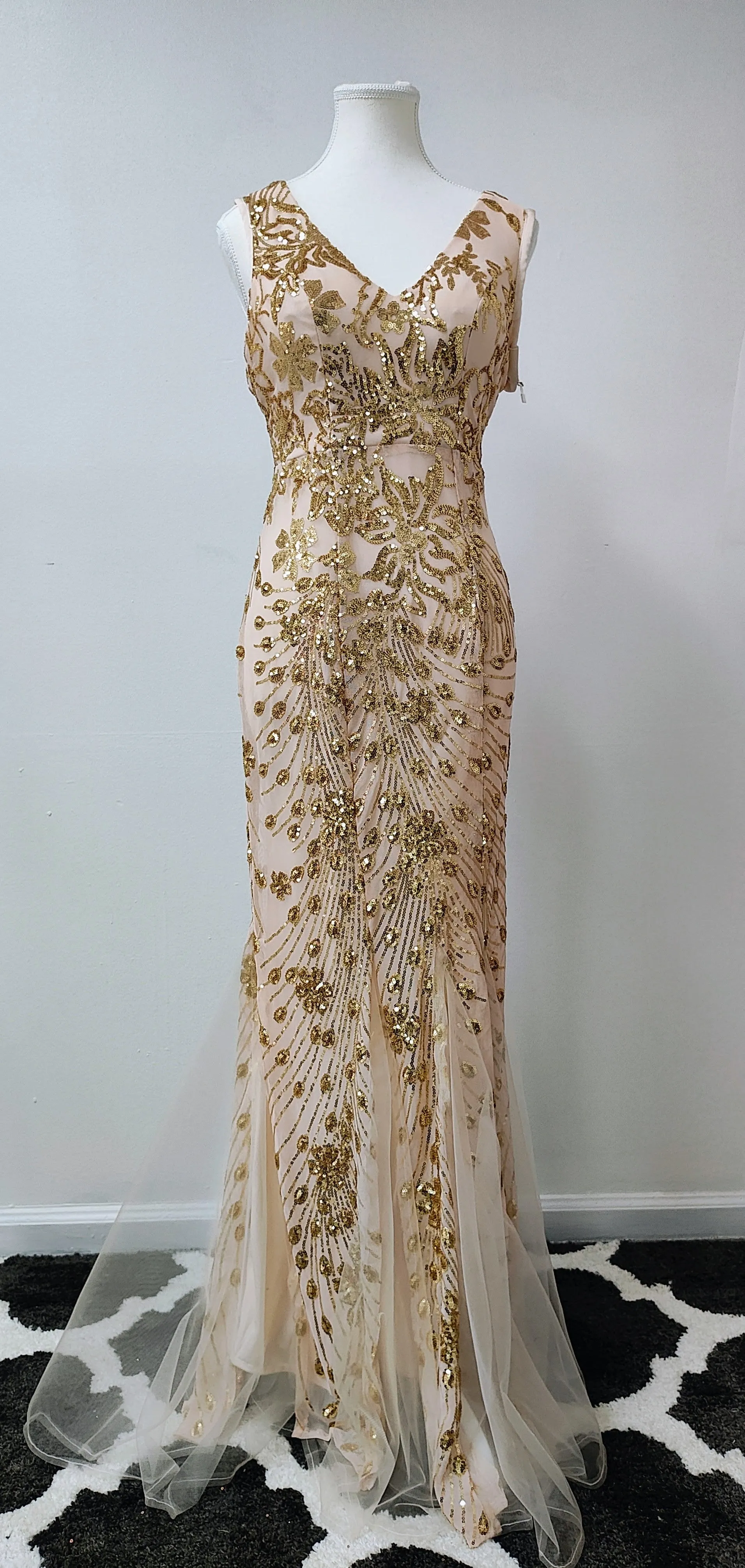 Nude gold sequin prom dress
